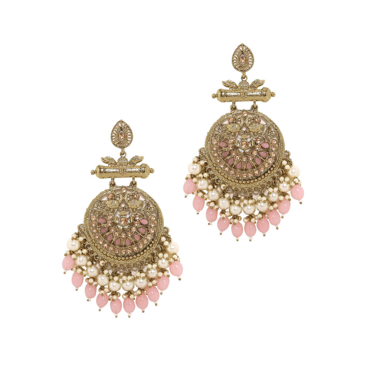 Priyaasi A Radiant Reverie Chandbalis With Mehandi Plating, Pink Stones And Elegant Pearls | One size