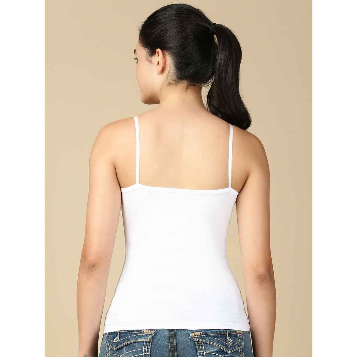 Lux Cozi Women s Premium Ultra Soft Cotton Camisole White and Beige | Size-M