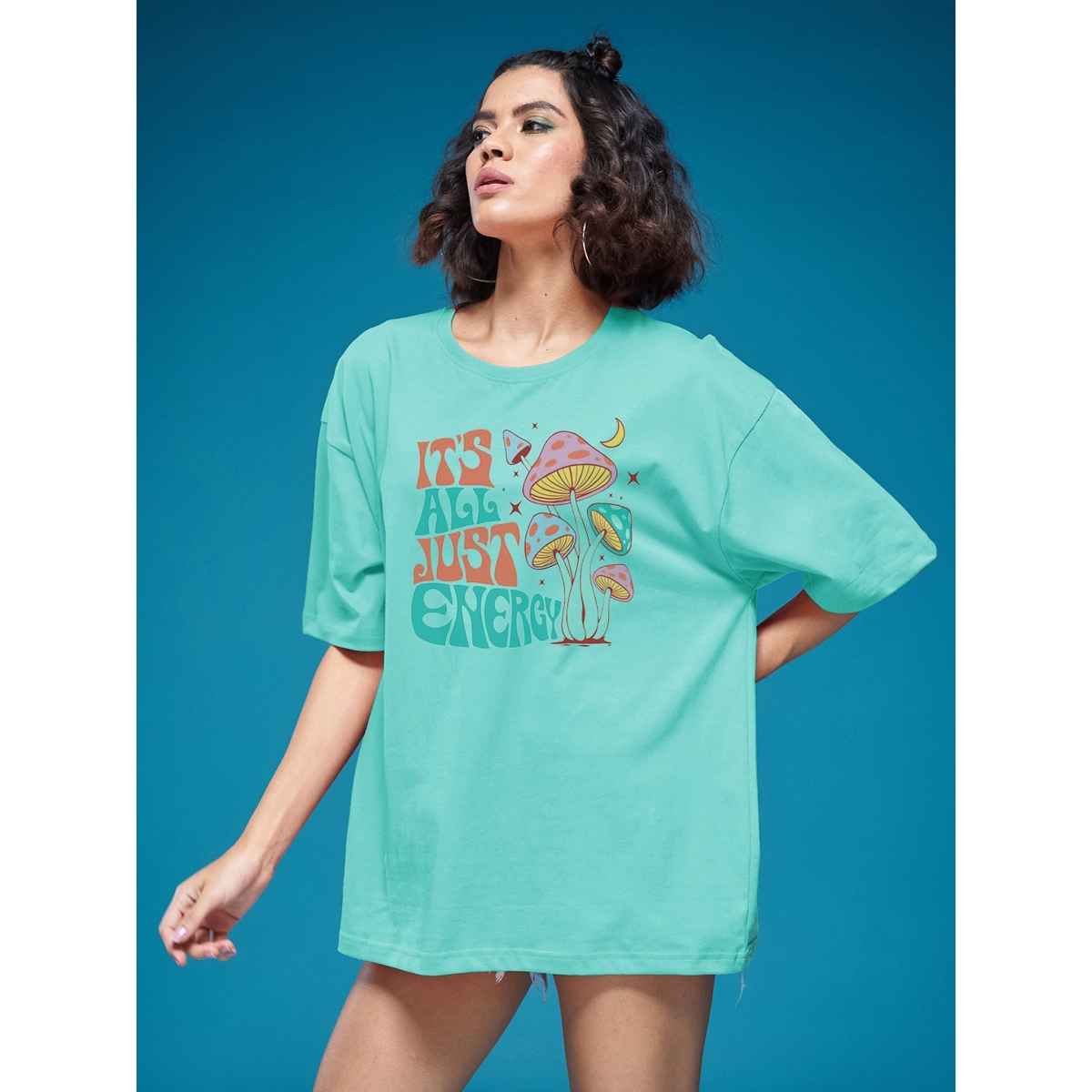 Smartees Womens Oversize Printed T-shirt | WW - 2054 | Sea Green - M