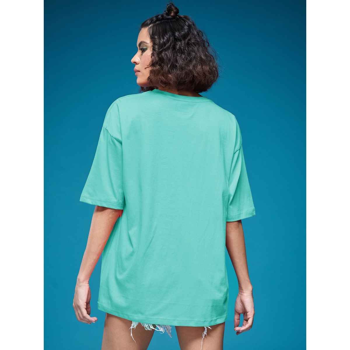 Smartees Womens Oversize Printed T-shirt | WW - 2054 | Sea Green - M