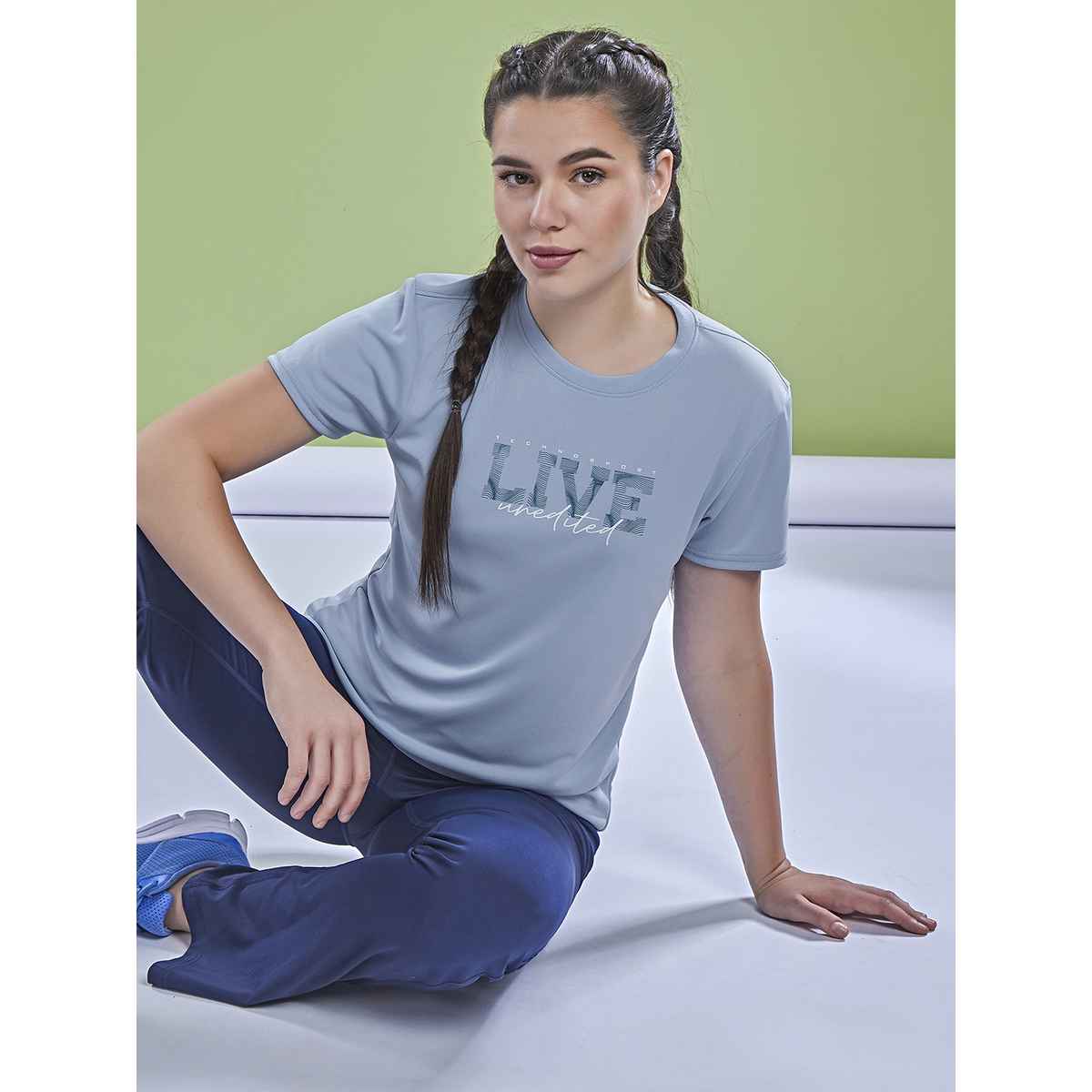 Technosport Women's Printed Slim Fit Round Neck Sports T-shirt with TECHNOCOOL+ - Omphalodes L