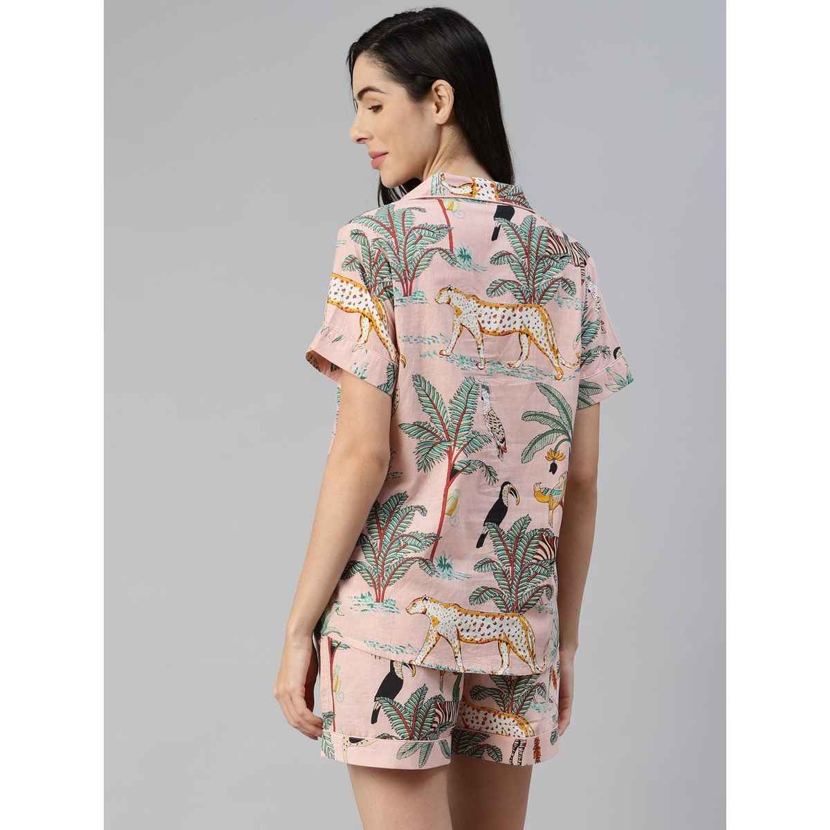 Divena Cotton Floral Print Women's Night Suit | DK0220 | Pink - L