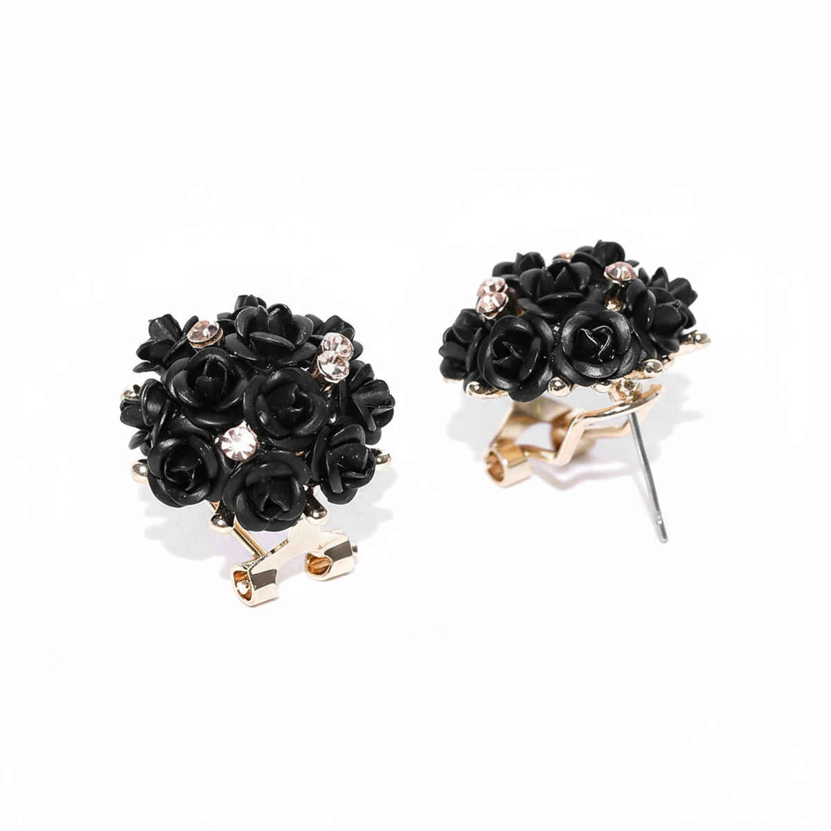 Youbella Fashion Jewellery Rose Shape Stud Earrings For Girls And Women (Black)(Ybear - 31674)