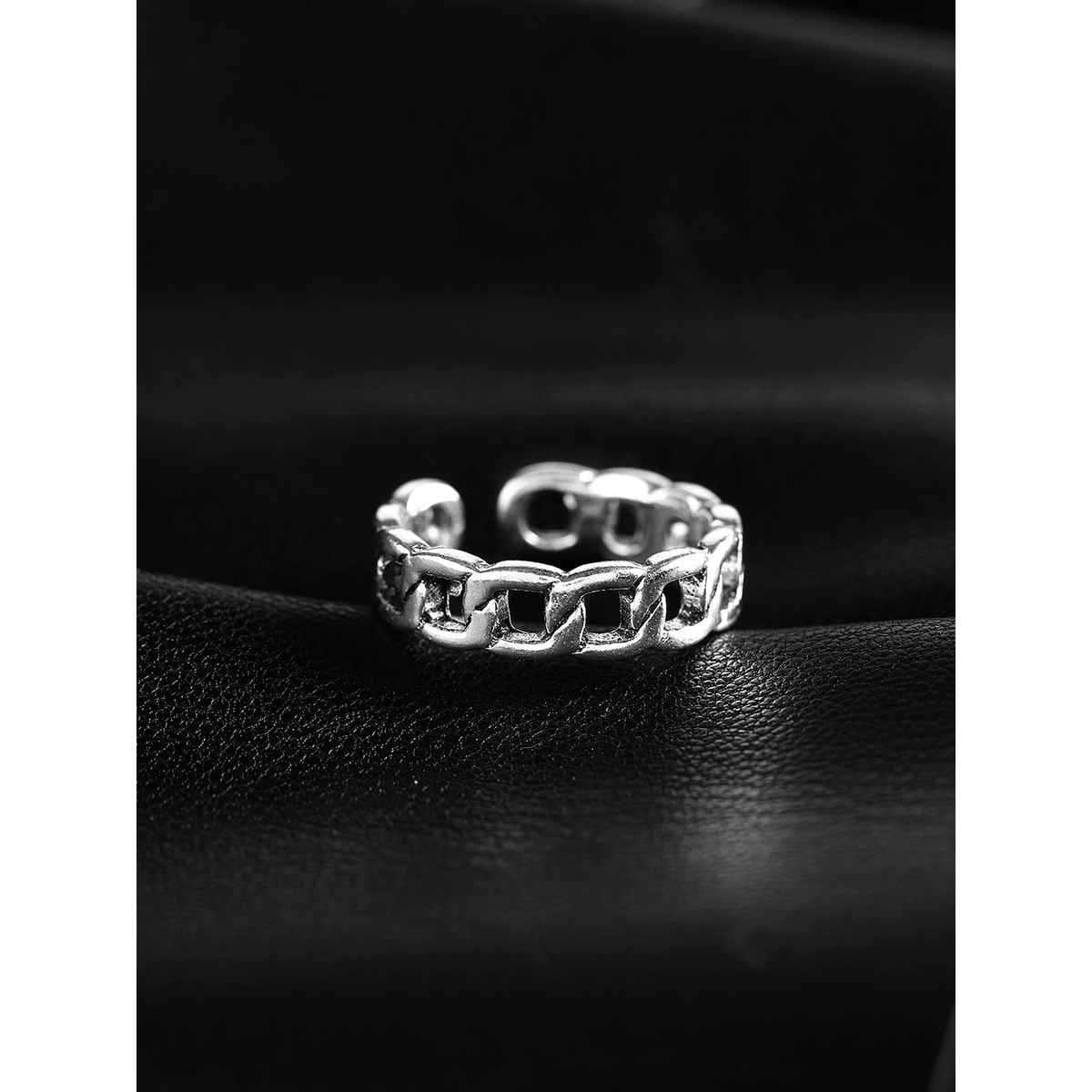 Rubans Silver-Plated Chain Texture Oxidised Adjustable Finger Ring