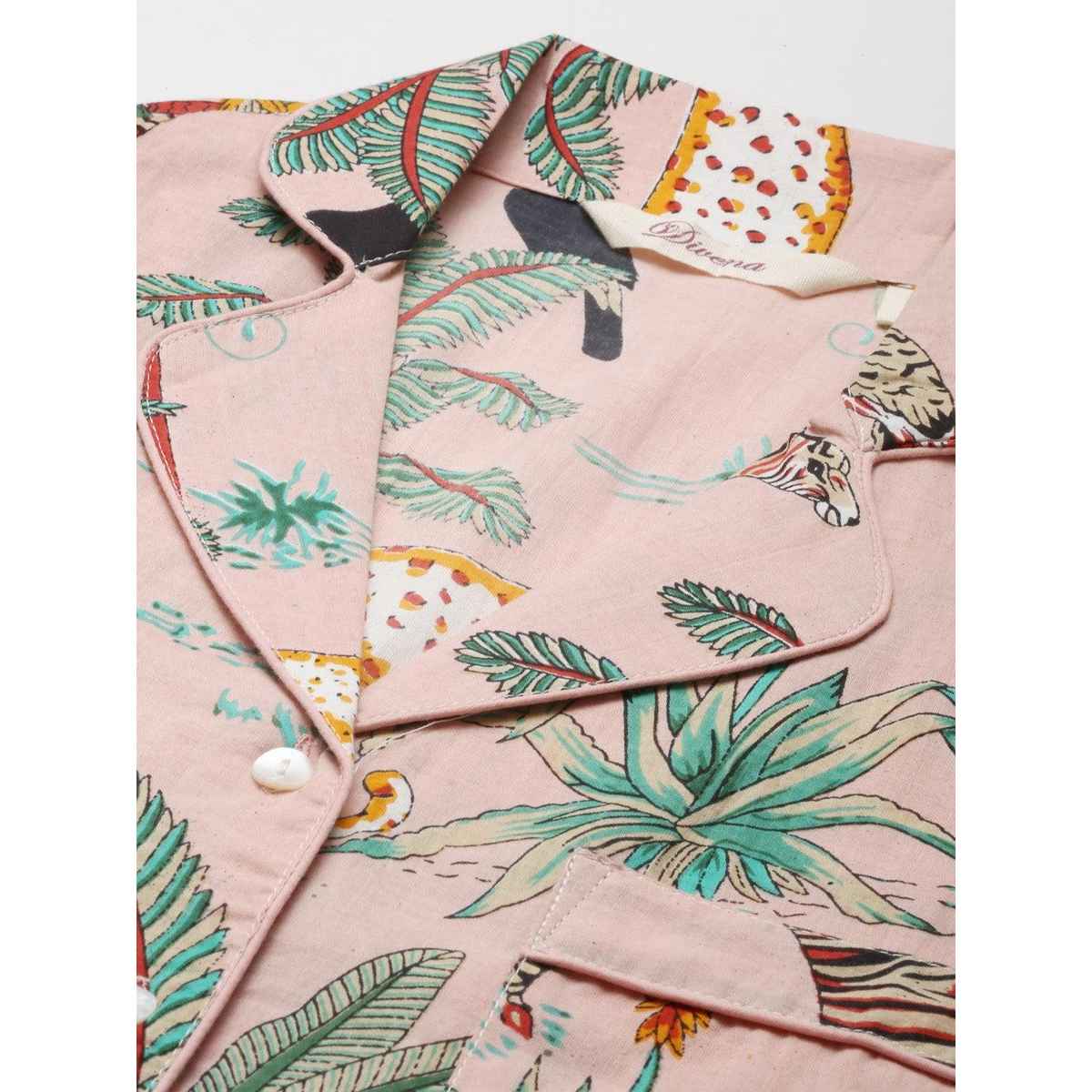 Divena Cotton Floral Print Women's Night Suit | DK0220 | Pink - L