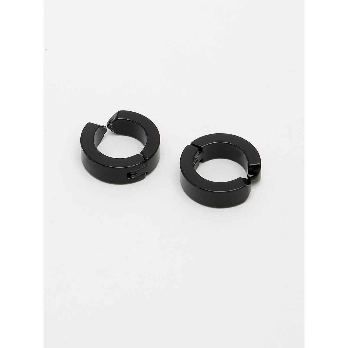 NVR Men's Black Rhodium-plated Stainless Steel Hoop Earrings | NVR2605