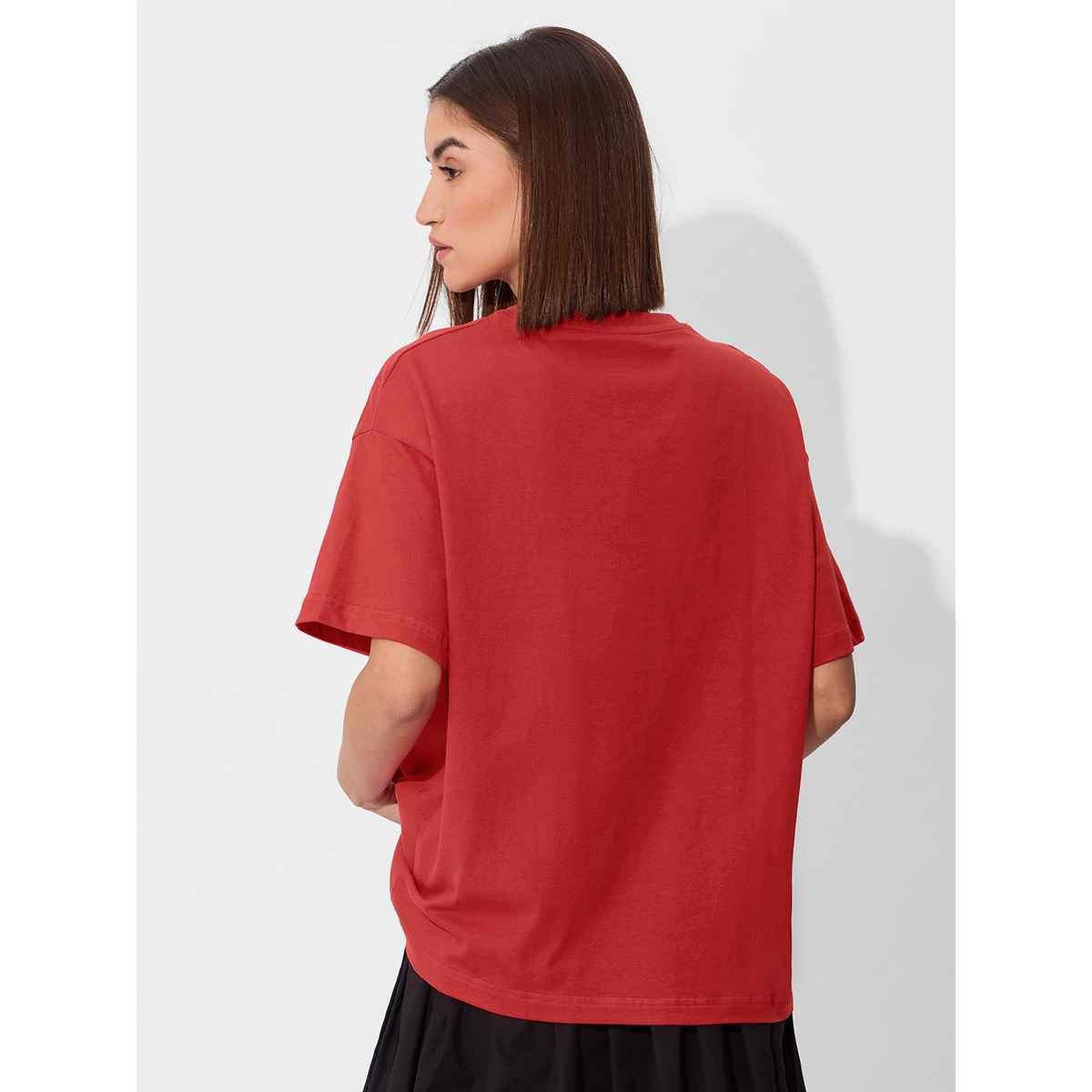 The Souled Store Women's Solids Rouge Red Oversized T-shirt | Red - M