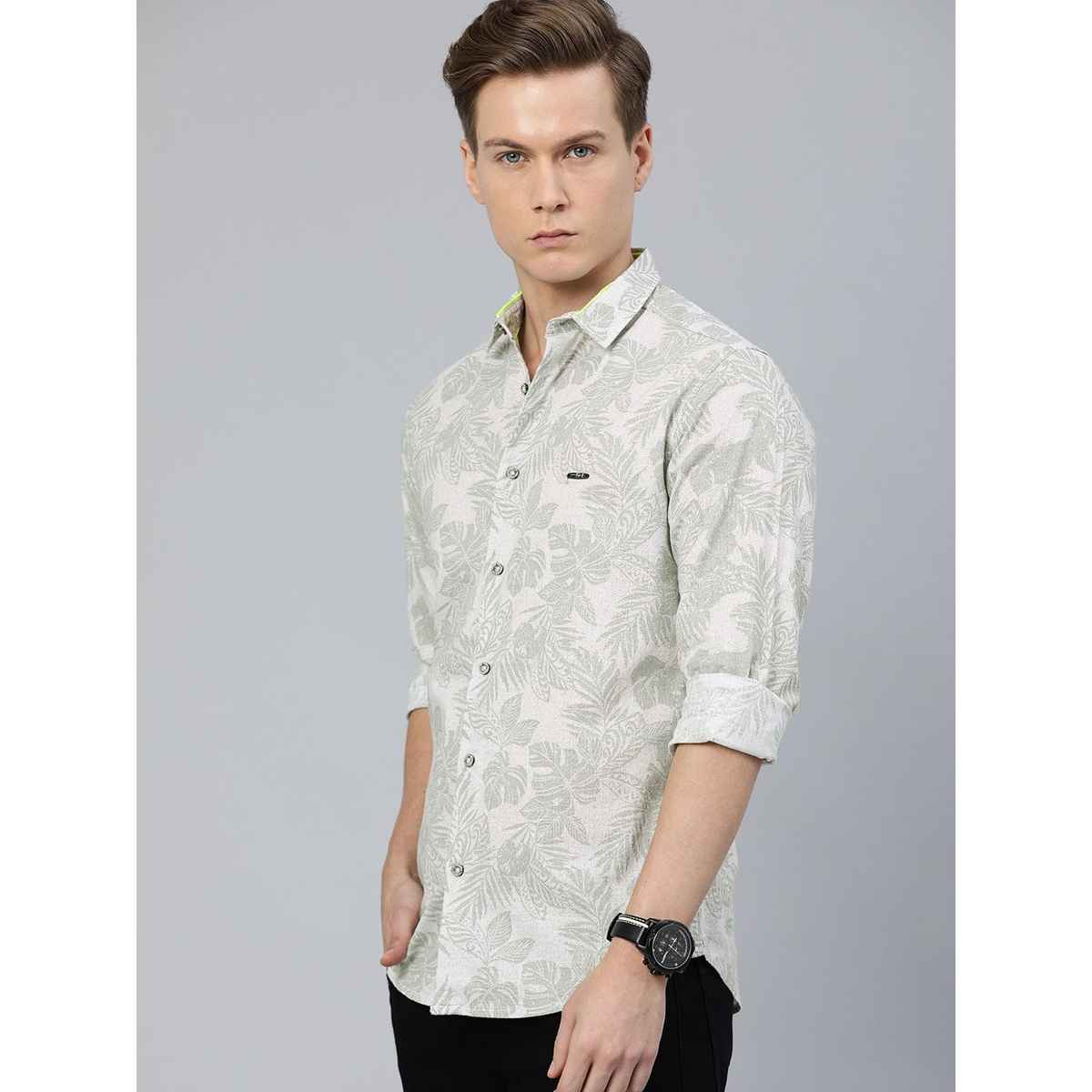 The Indian Garage Co Men's Slim Fit Tropical Casual Shirt | Grey - S