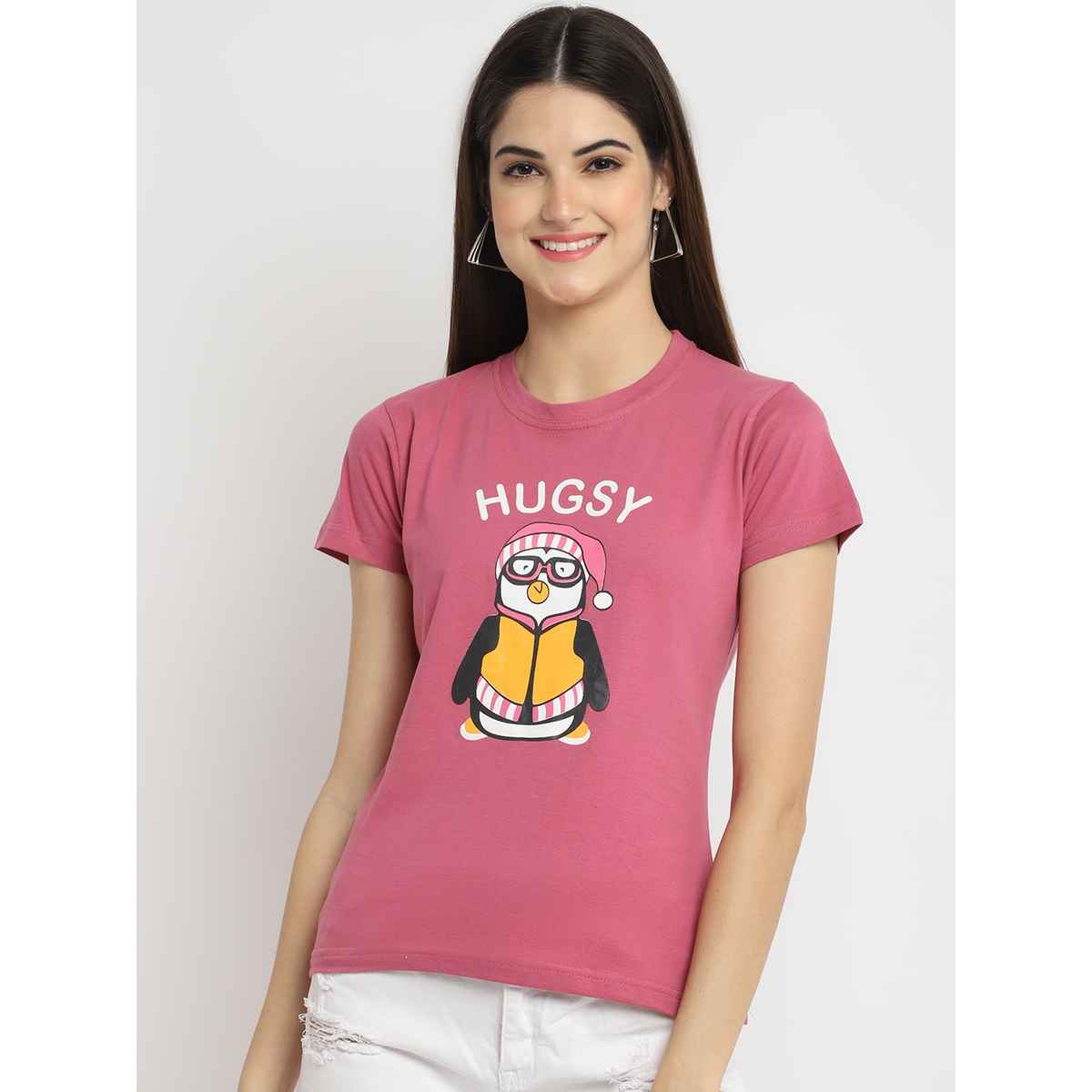 Fabflee Women Regular Cotton Printed Round Neck Tshirt | Pink | FAB-WT-35 | S