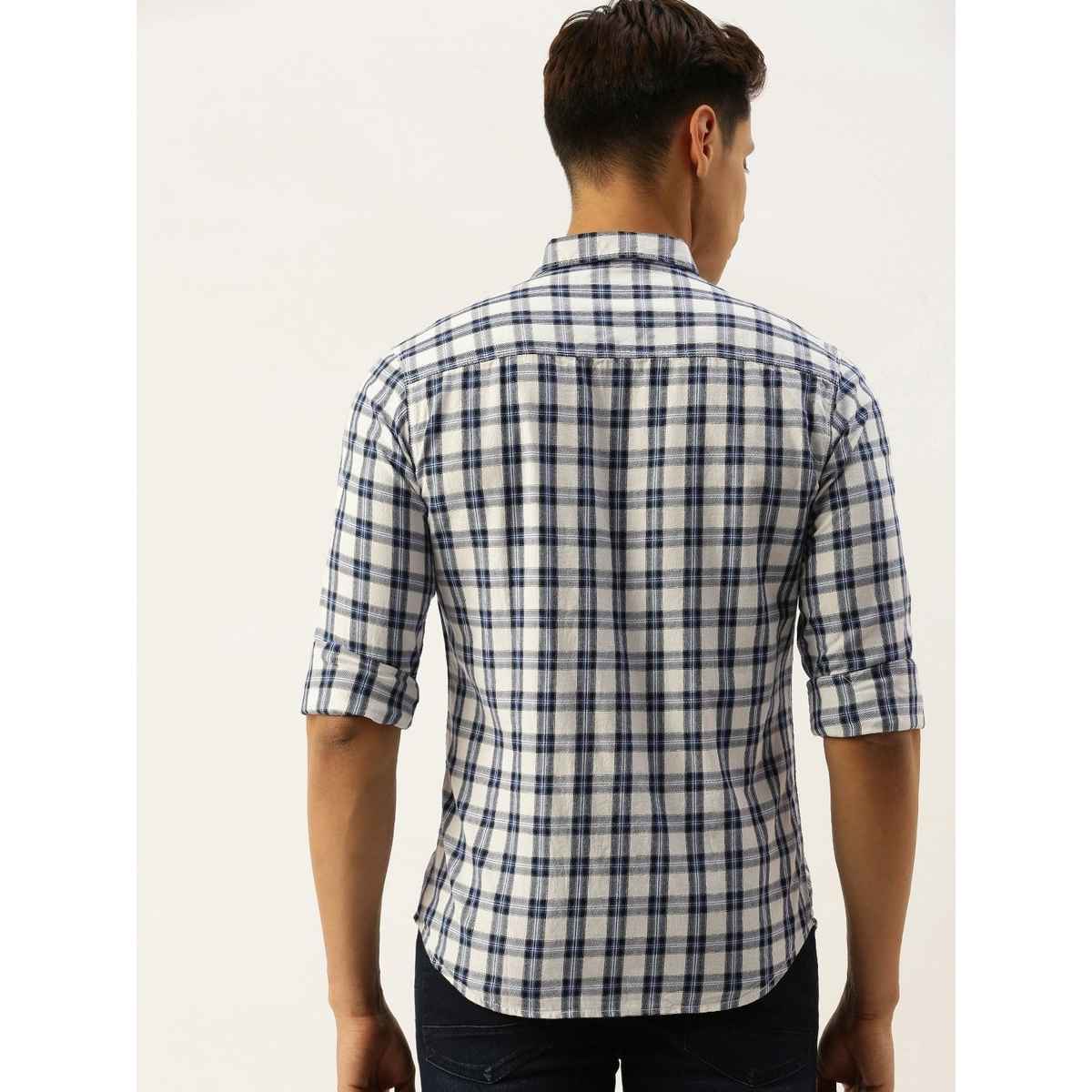 The Indian Garage Co Men's Slim Fit Checkered Casual Shirt | White - L