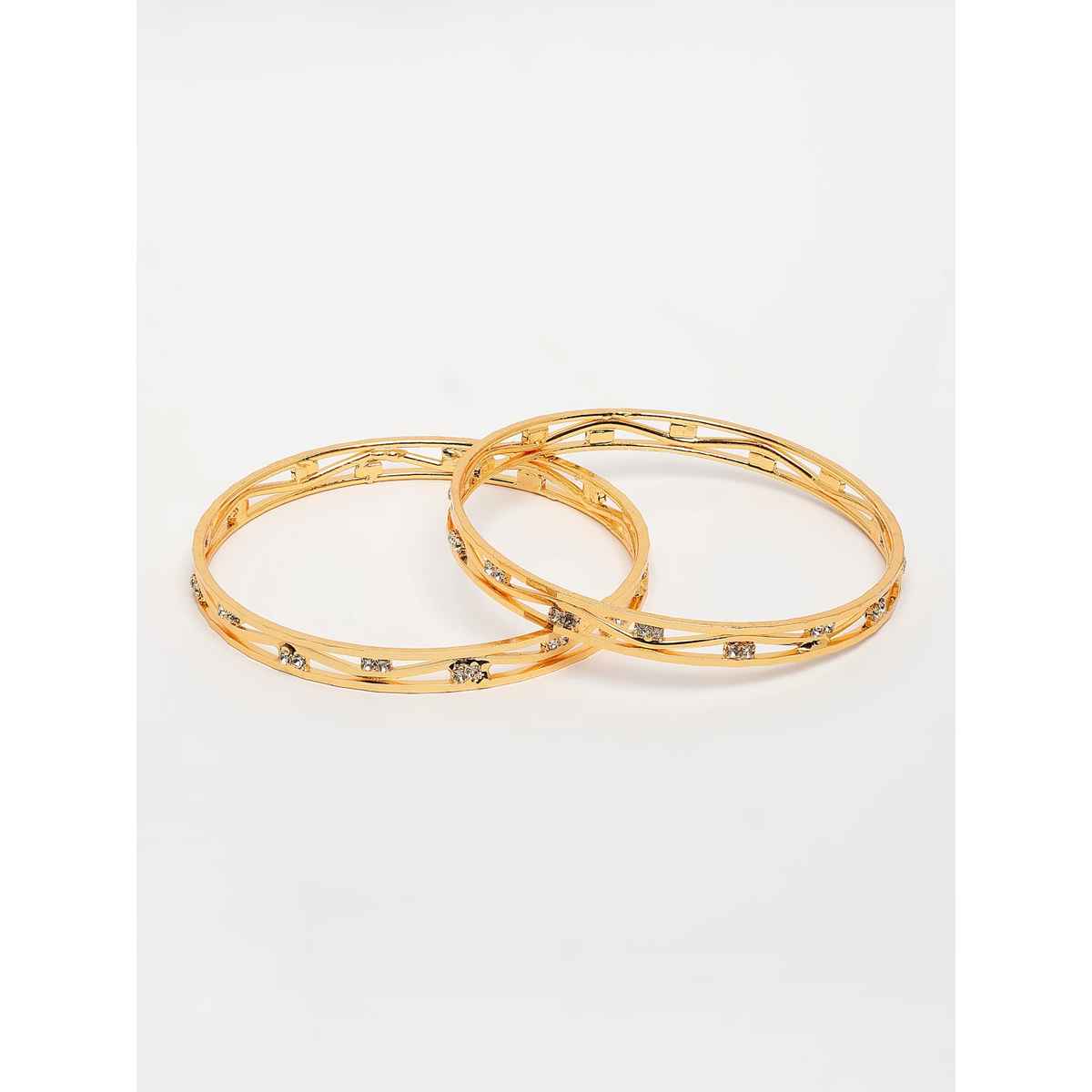 NVR Women's Set of 2 Gold-plated Cubic Zirconia Stone Studded Bangles | NVR2905-L