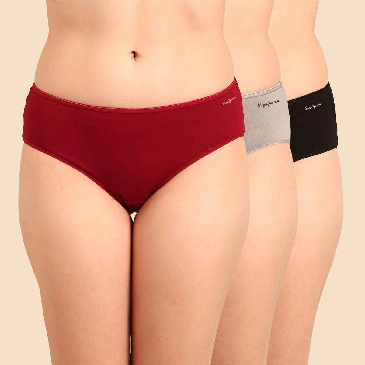 Pepe Jeans Womens Garnet Red Combo Premium 100% Cotton Women Hipster  - Pack of 3 (XXL) Breathable