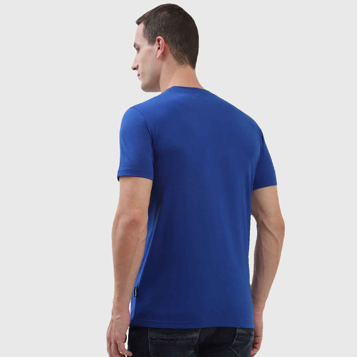 hummel Men's Cam Round Neck Solid Regular Fit Cotton Poly T-shirt | Blue - S