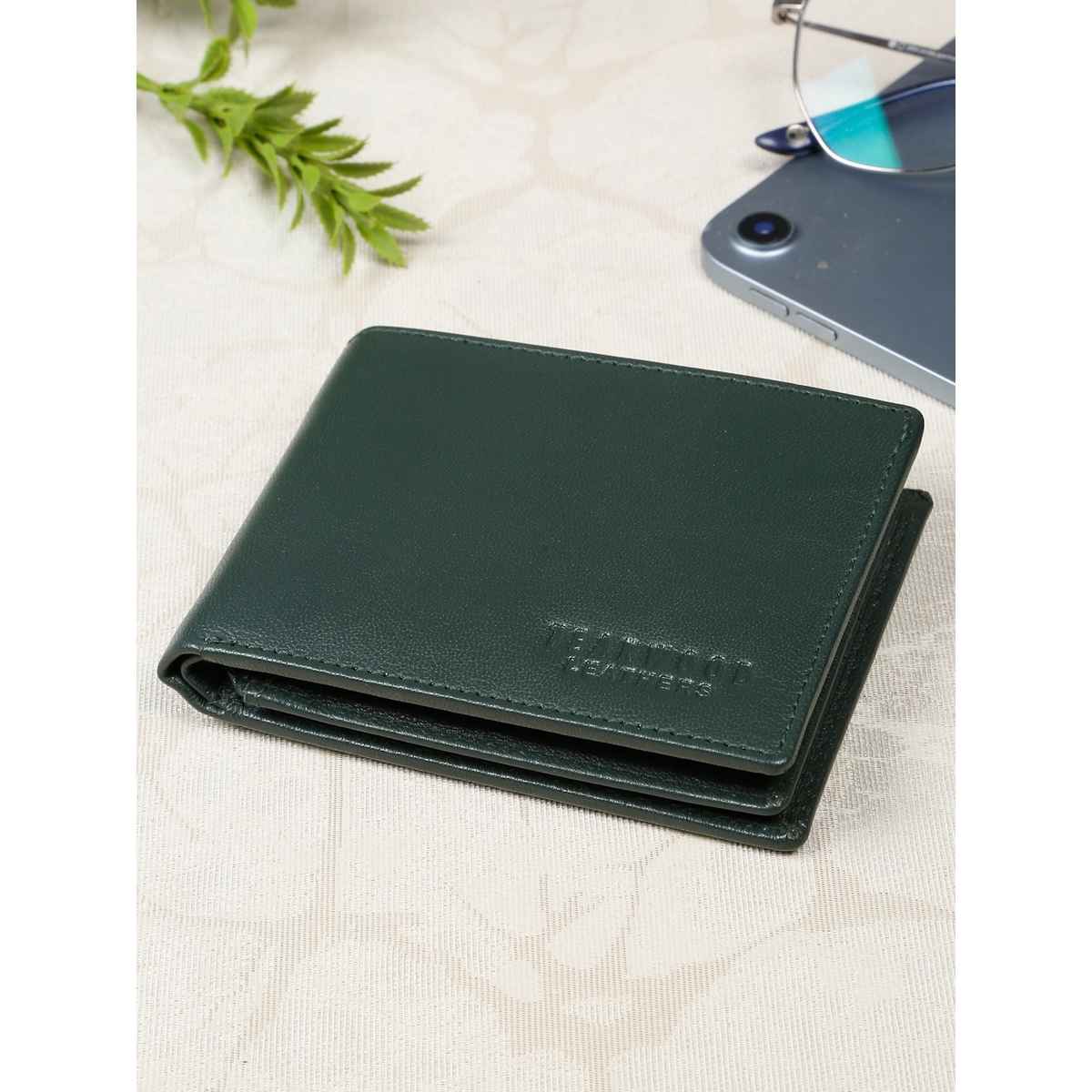 Teakwood Men's Solid Genuine Leather Wallet | Green - One Size