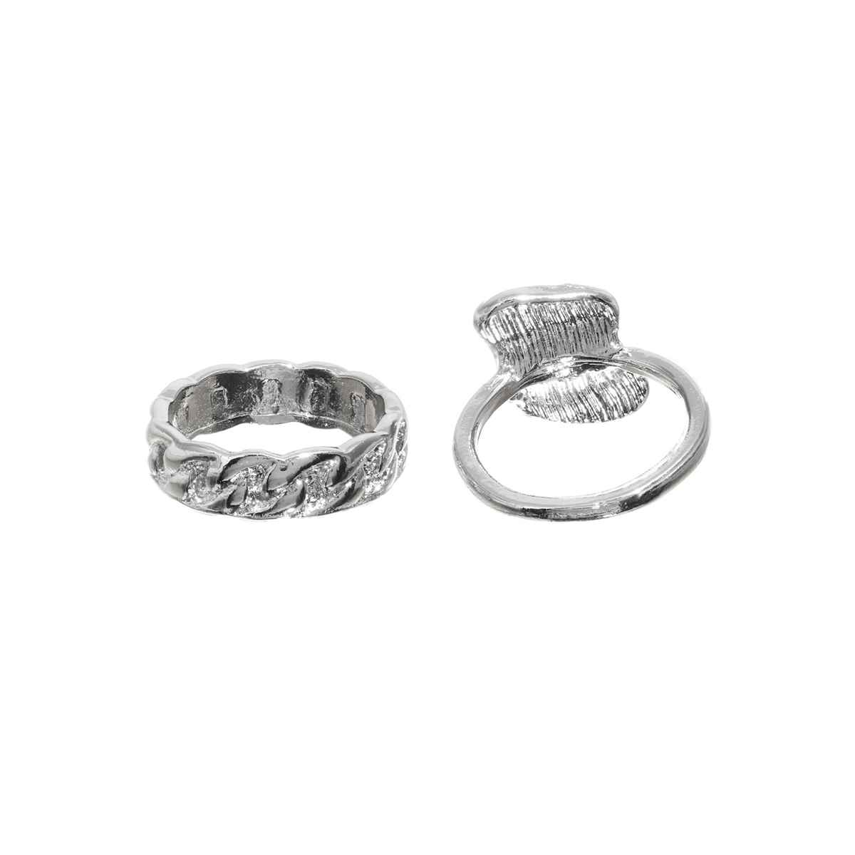 Prita By Priyassi Black Artificial Stone Silver Plated Ring | Set Of 2