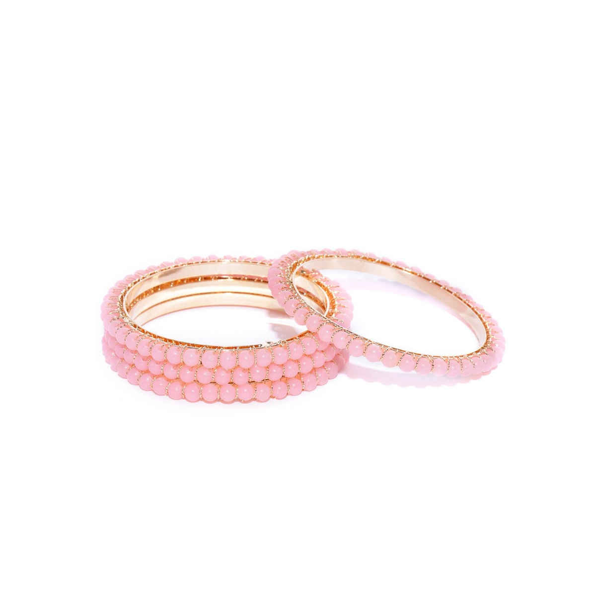 Priyaasi Set Of 4 Gold-Plated Pink Beaded Bangles