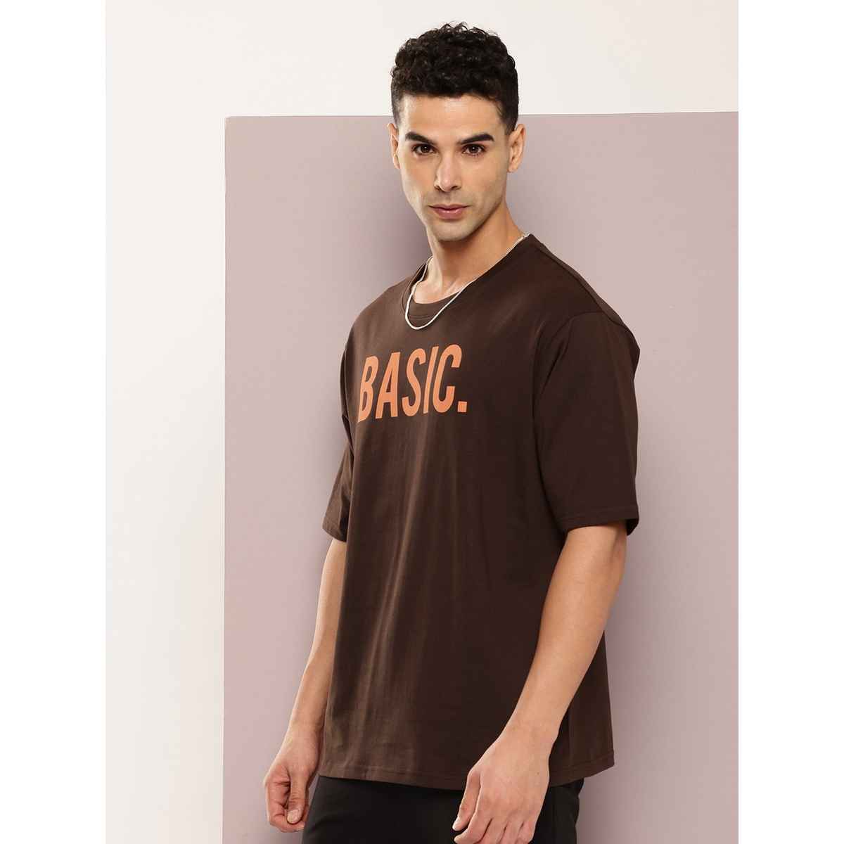 Dillinger Men's T-shirt Oversized Typography Printed Drop-Shoulder Pure Cotton | Brown - M