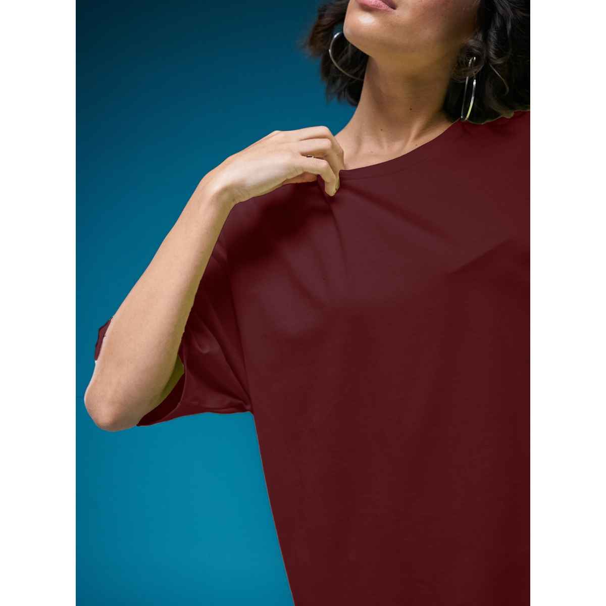 Smartees Women's Oversize Printed T-shirt | WW - 2045 | Maroon - M