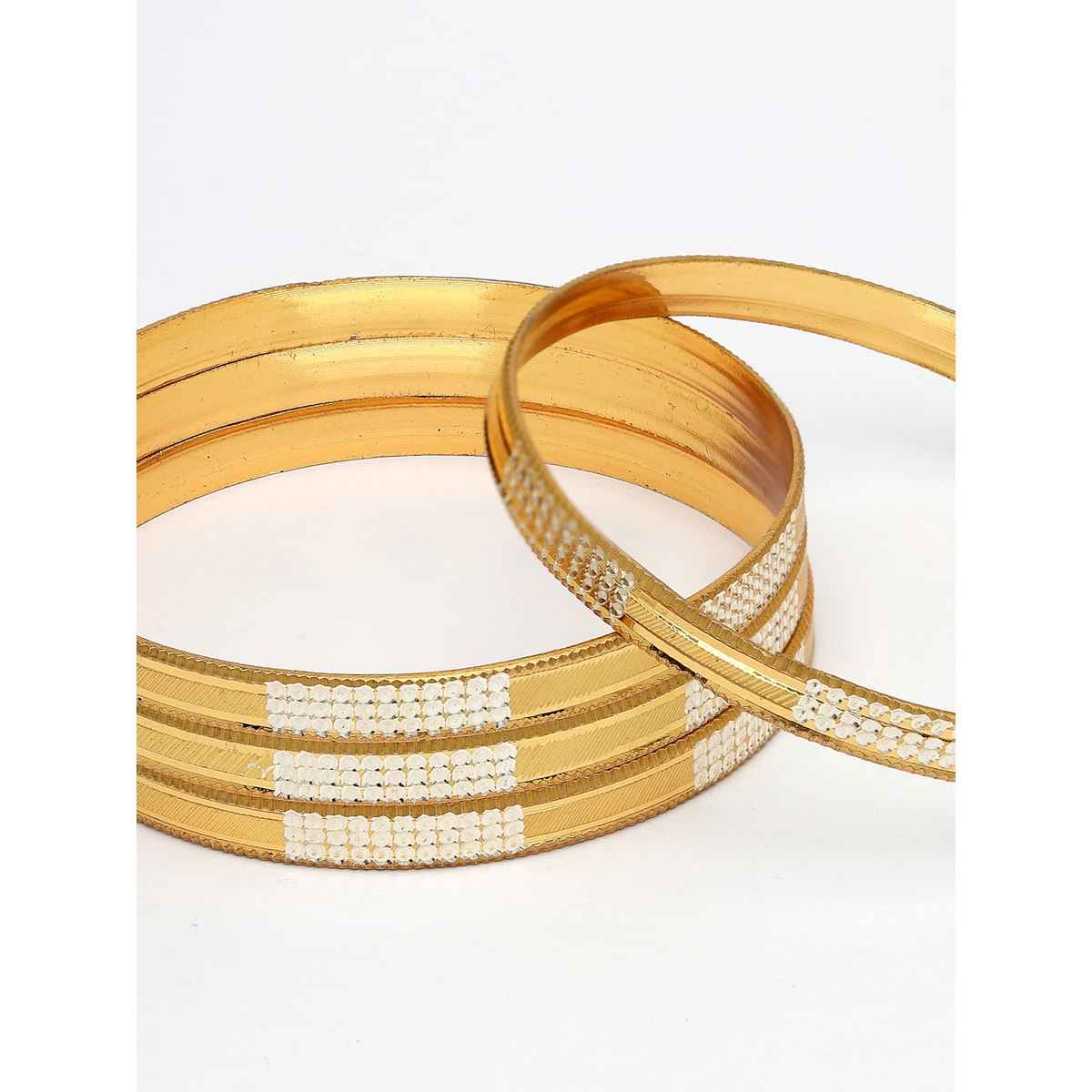 NVR Women's Set of 4 Gold-plated Cz-studded Traditional Bangles | NVR2413-S