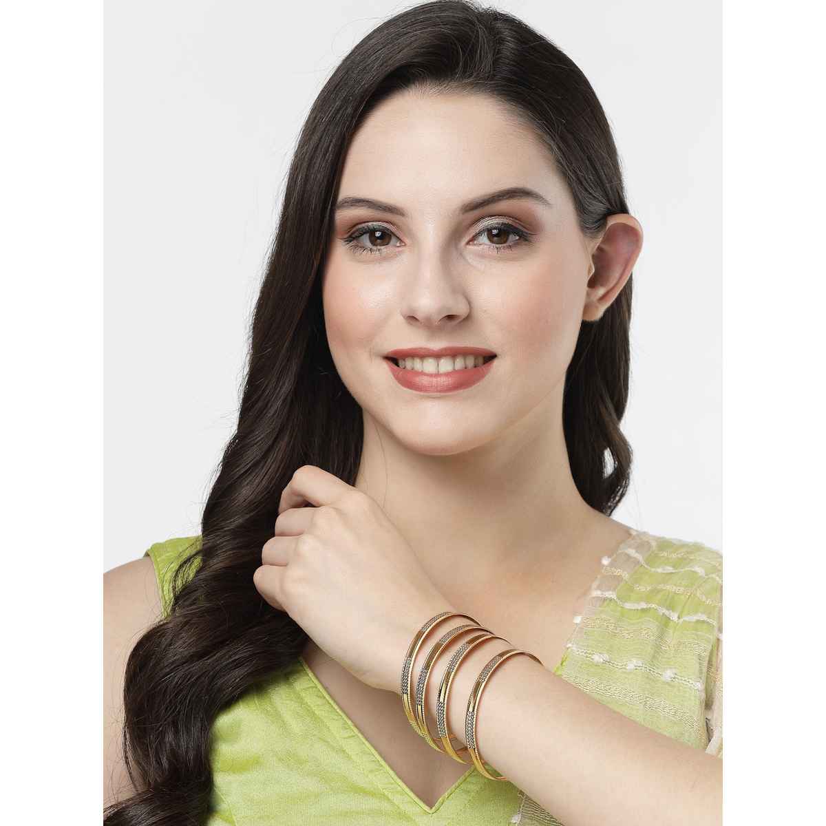 NVR Women's Set of 4 Gold-plated Cz-studded Traditional Bangles | NVR2413-S