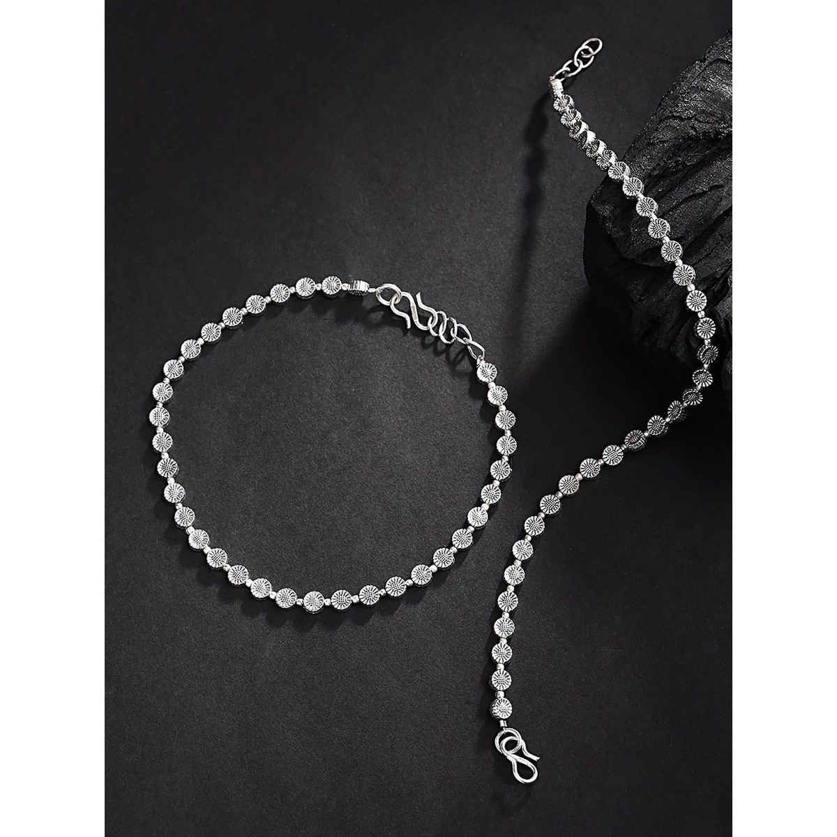 Priyaasi Set Of 2 Oxidised Silver Anklets
