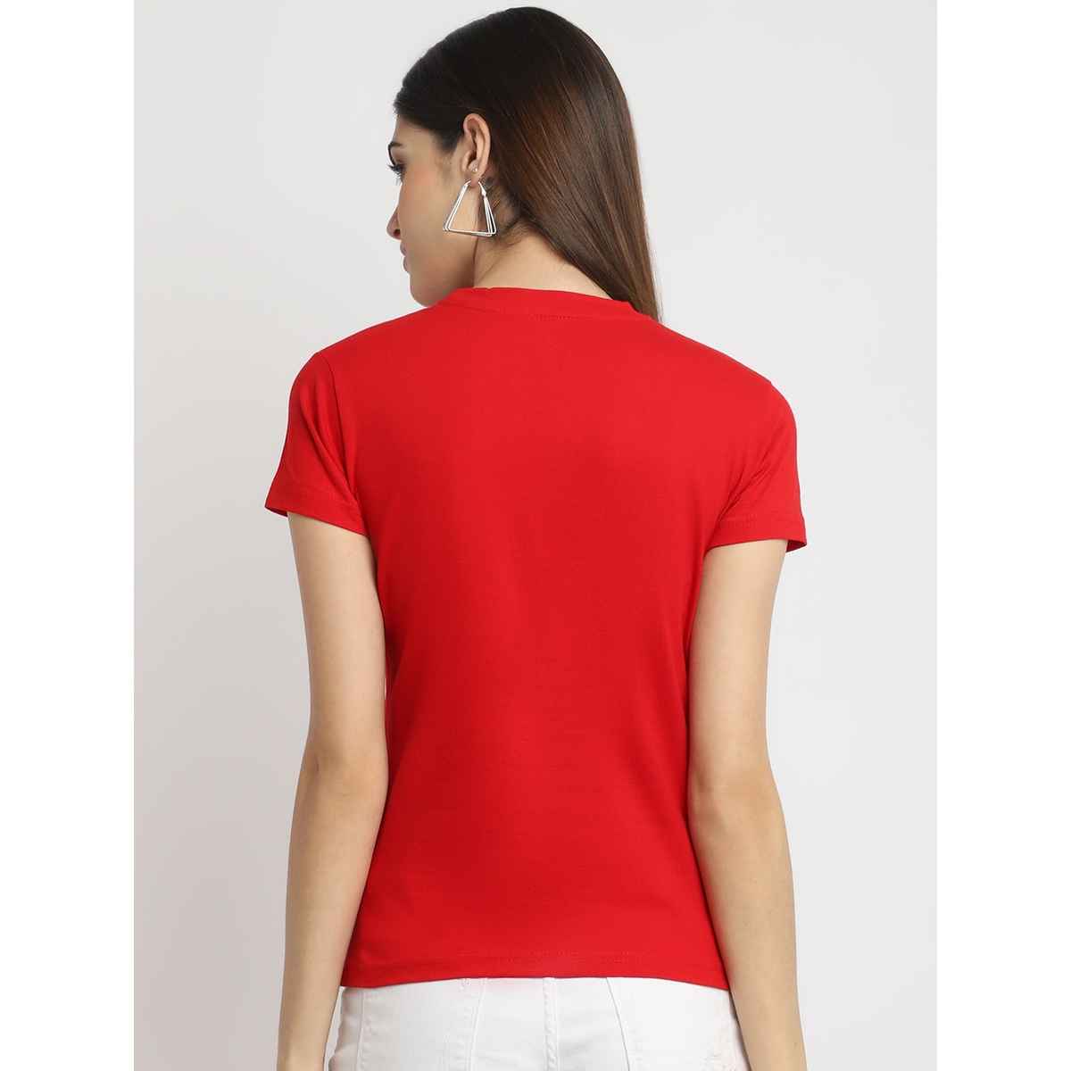 Fabflee Women Regular Cotton Printed Round Neck Tshirt | Red | FAB-WT-37 | M