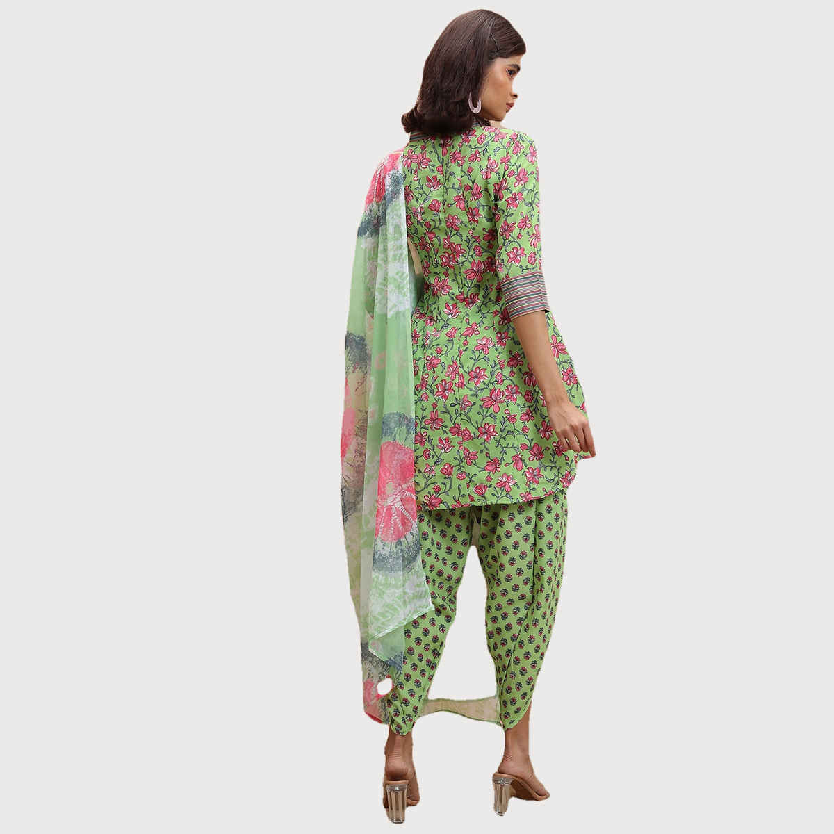 Ketch Women's Floral Printed Regular Kurti & Dhoti Pants With Dupatta | Multicolor | M