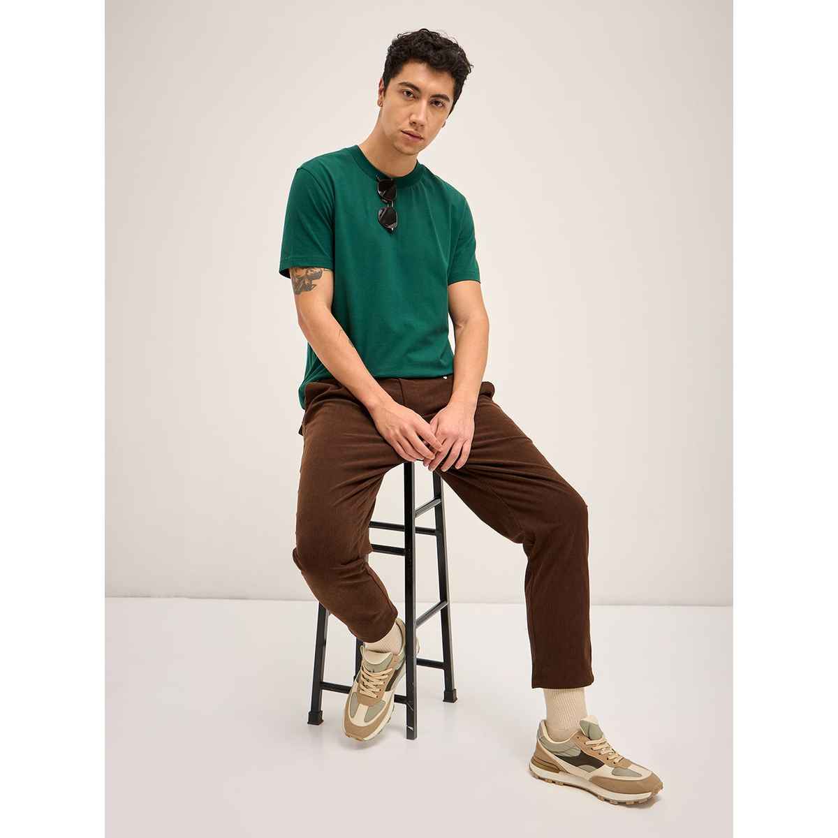 The Bear House Men Relax Fit Solid T-shirt - Grelaro | Bottle Green | S