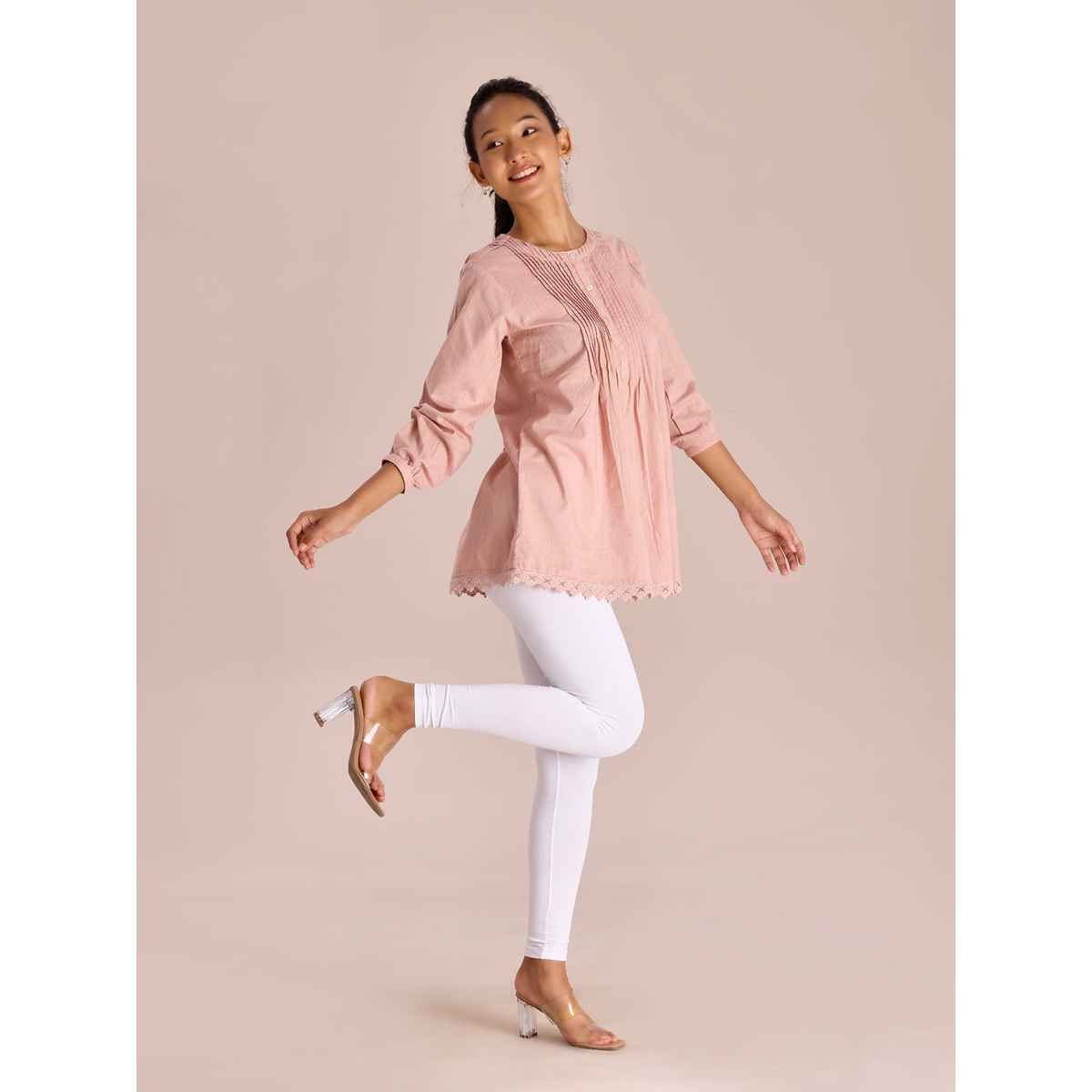 Go Colors Women's Solid Mid Rise Ankle Length Leggings | White - M