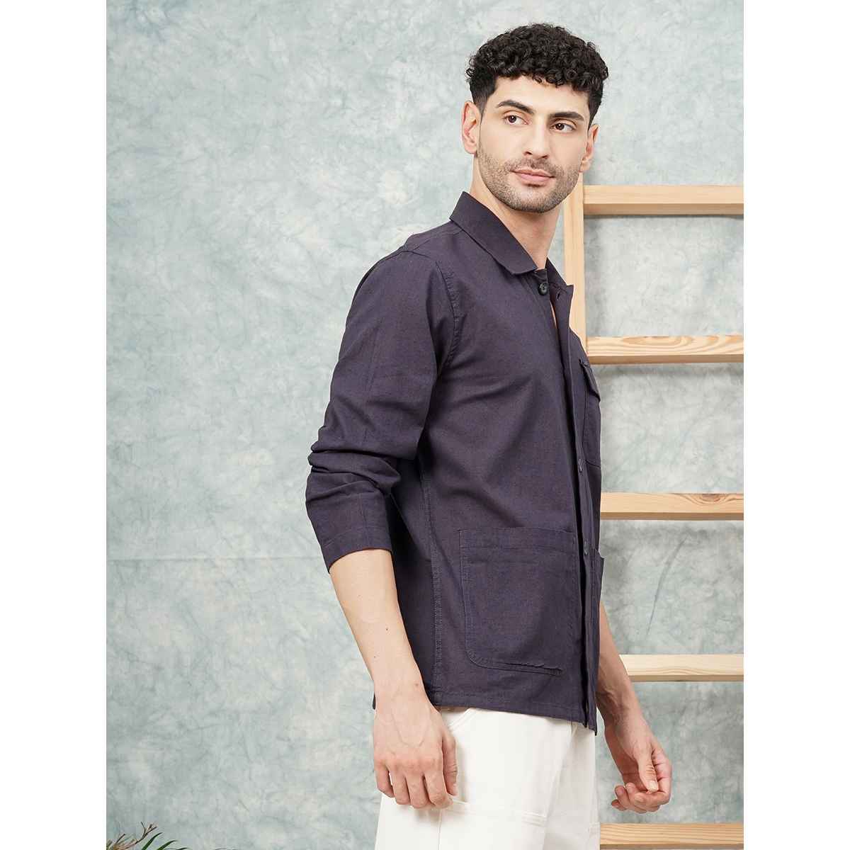 The Indian Garage Co Men's Slim Fit Solid Street Shirt | Grey - M