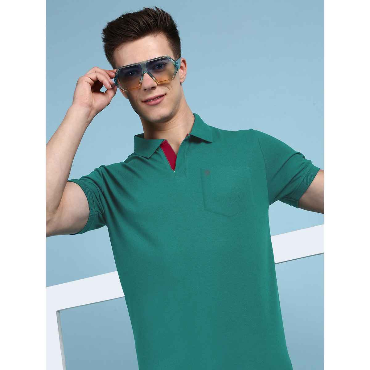 Lux Cozi Men's Solid Cotton Polo T-shirt with Pocket | Sea Green - L
