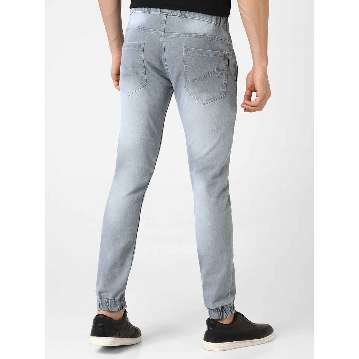 Urbano Fashion Men's Light Grey Slim Fit Stretch Jogger Jeans-36