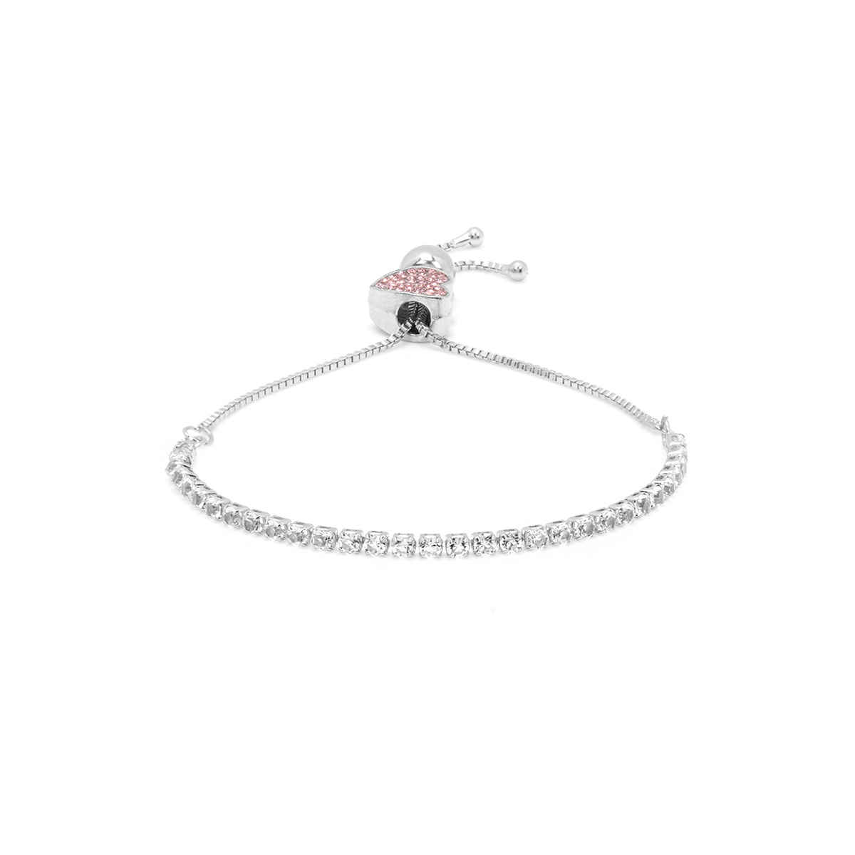 Yellow Chimes Heart Shaped Silver Toned Bracelets with White CZ for Women