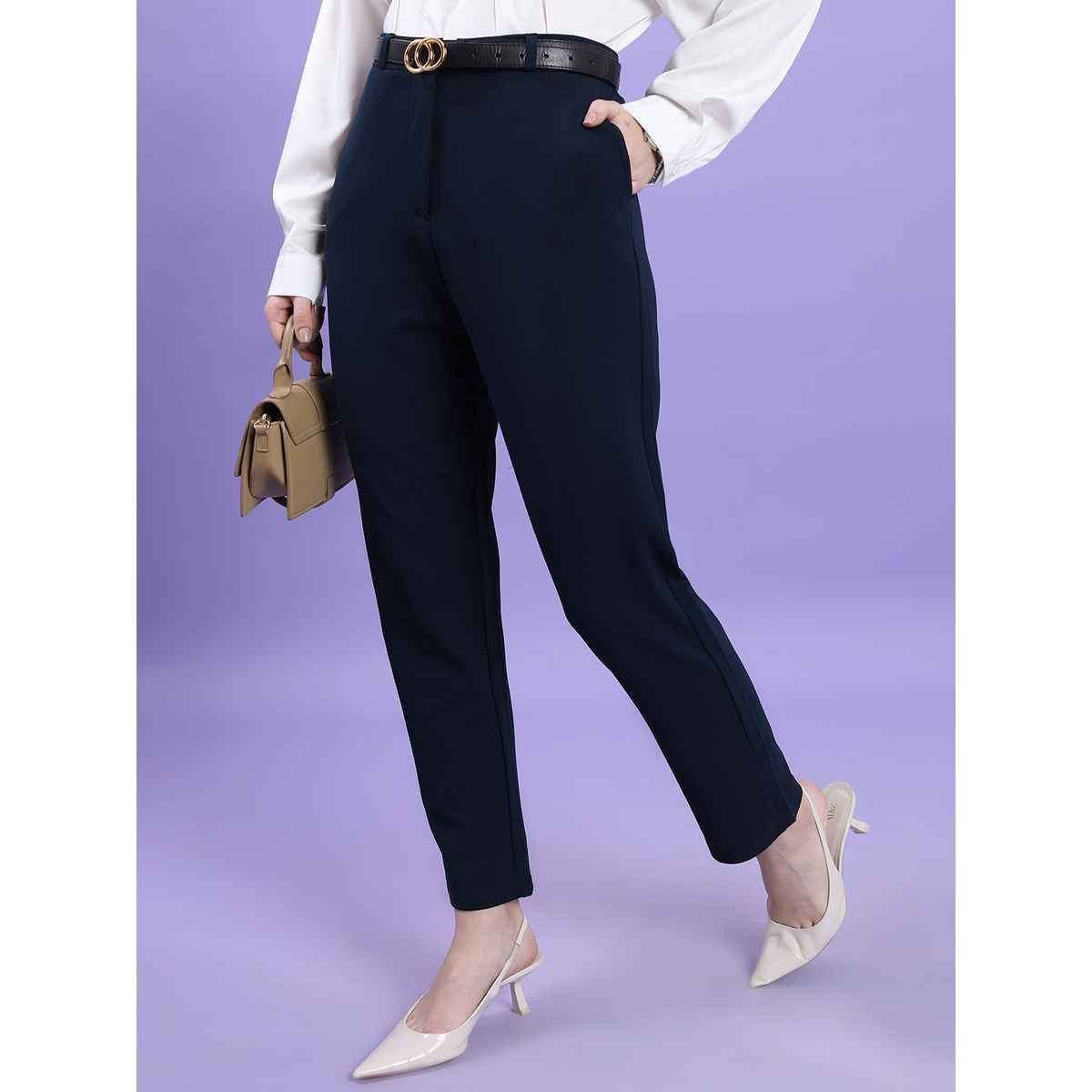 Tokyo Talkies Women's High Rise Slim Fit Trouser | Blue - 28