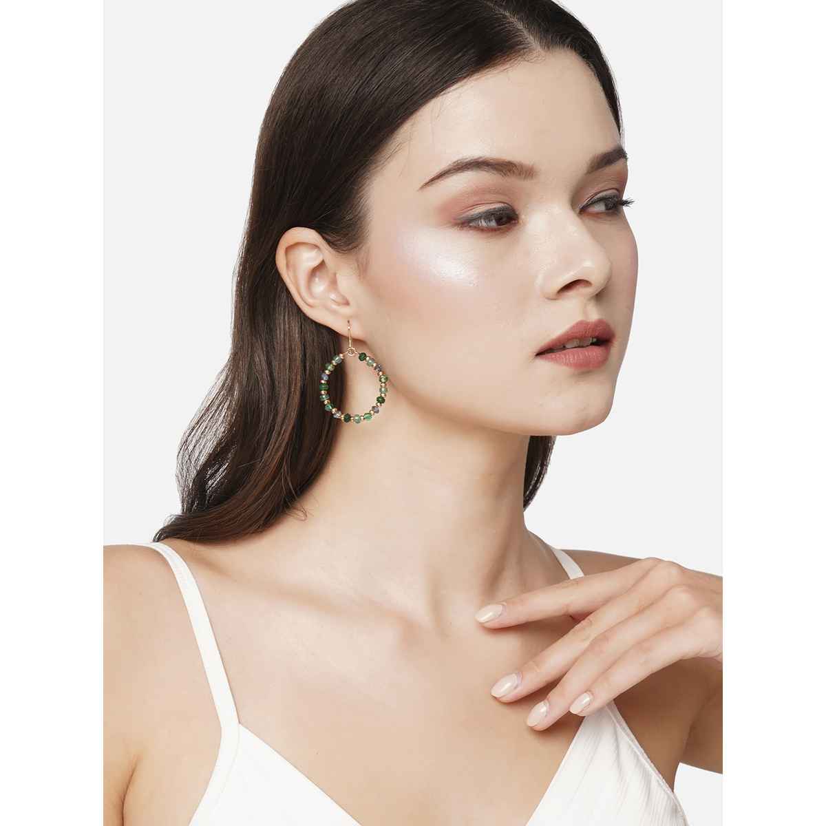 Accessorize London Women's Green Beaded Drop Hoop Earrings - Green