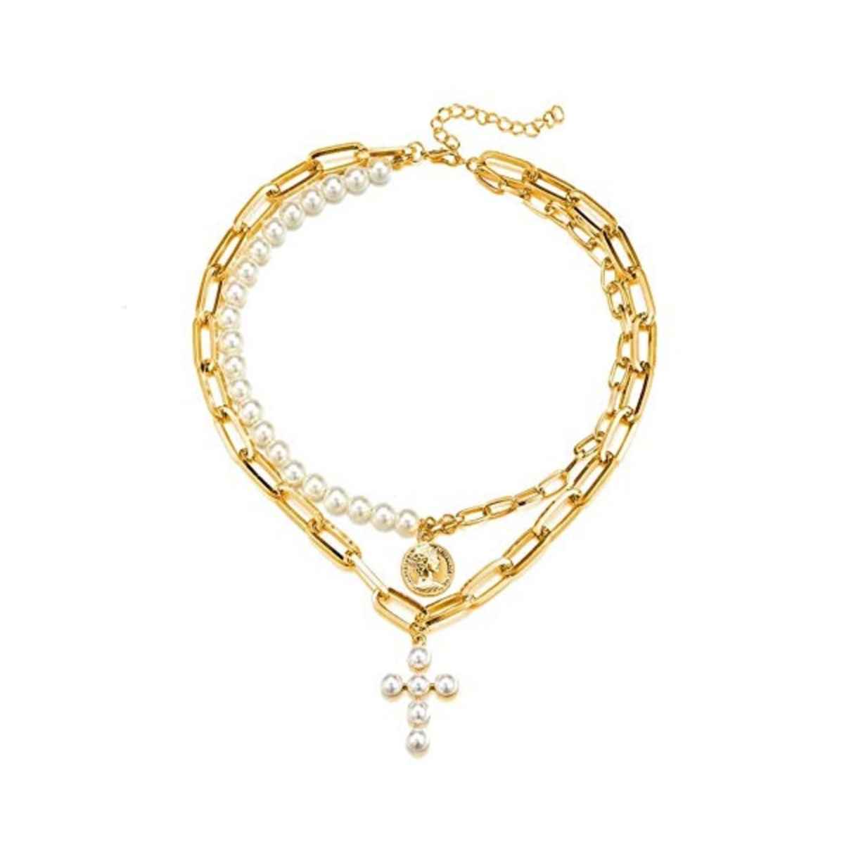 YouBella Latest Design Trendy Multi Layer Necklace Gold Plated Multi Strand for Women (YBNK - 5786)