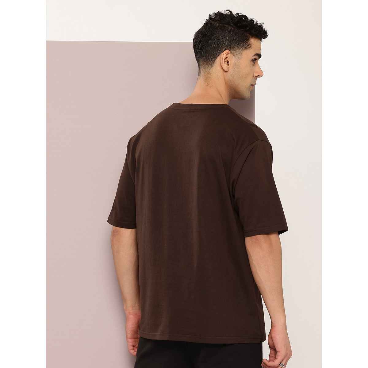 Dillinger Men's T-shirt Oversized Typography Printed Drop-Shoulder Pure Cotton | Brown - M