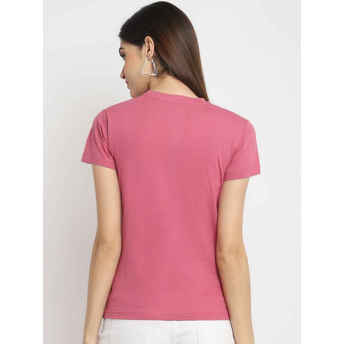 Fabflee Women Regular Cotton Printed Round Neck Tshirt | Pink | FAB-WT-35 | L