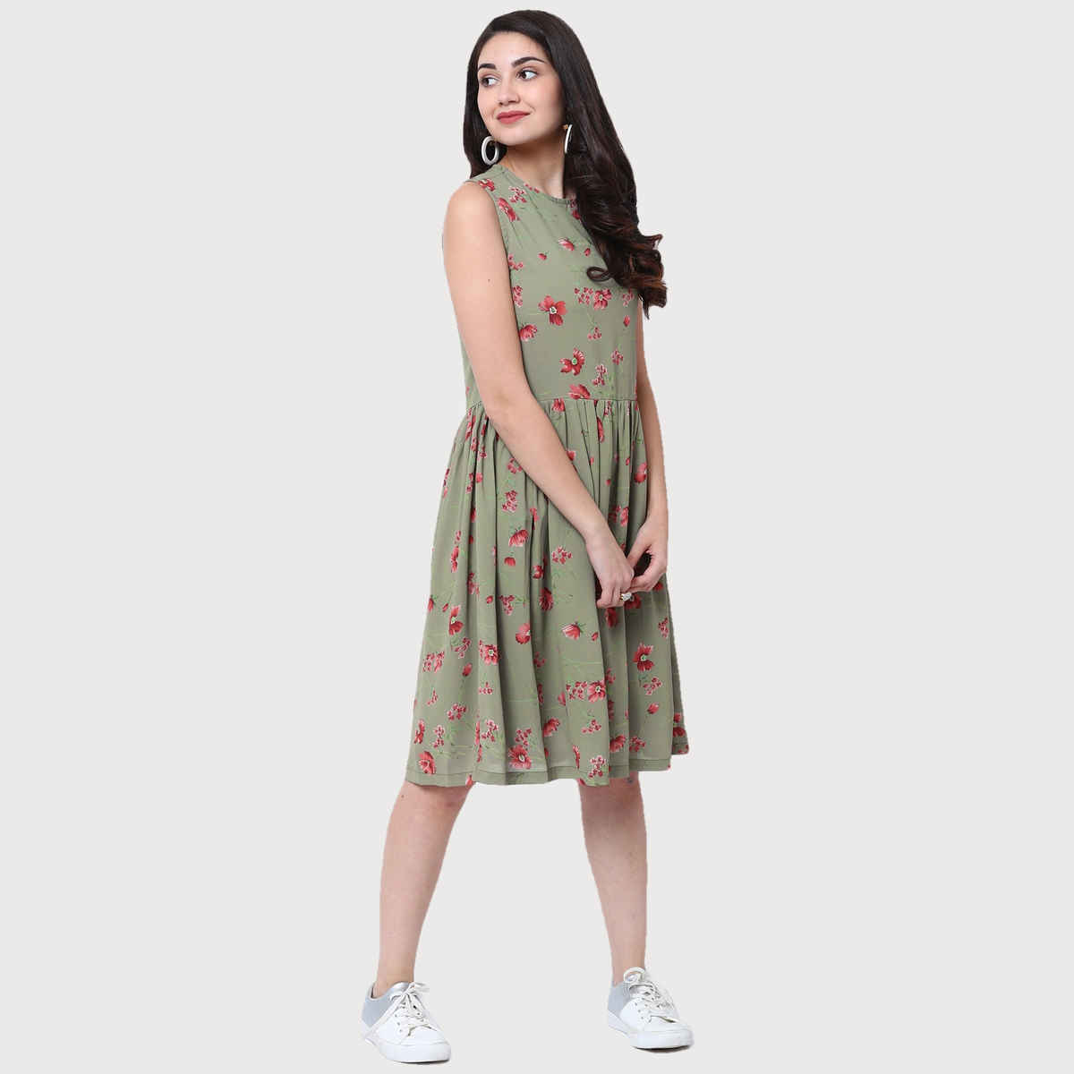Tokyo Talkies Women's Printed Fit and Flare Dress | Green - L