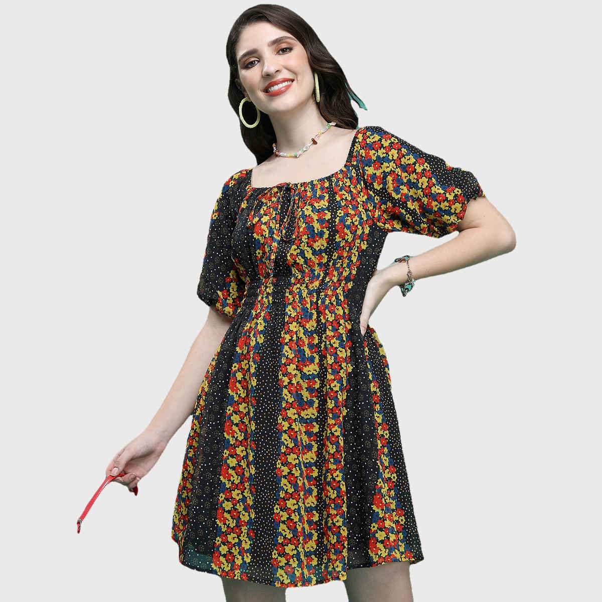 Ketch Women's Floral Printed Fit & Flare Dress | Multicolor - L
