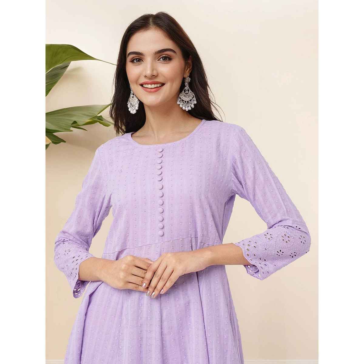 Ishin Women Cotton Kurta Set | INWKTAW24351 | Lilac - S