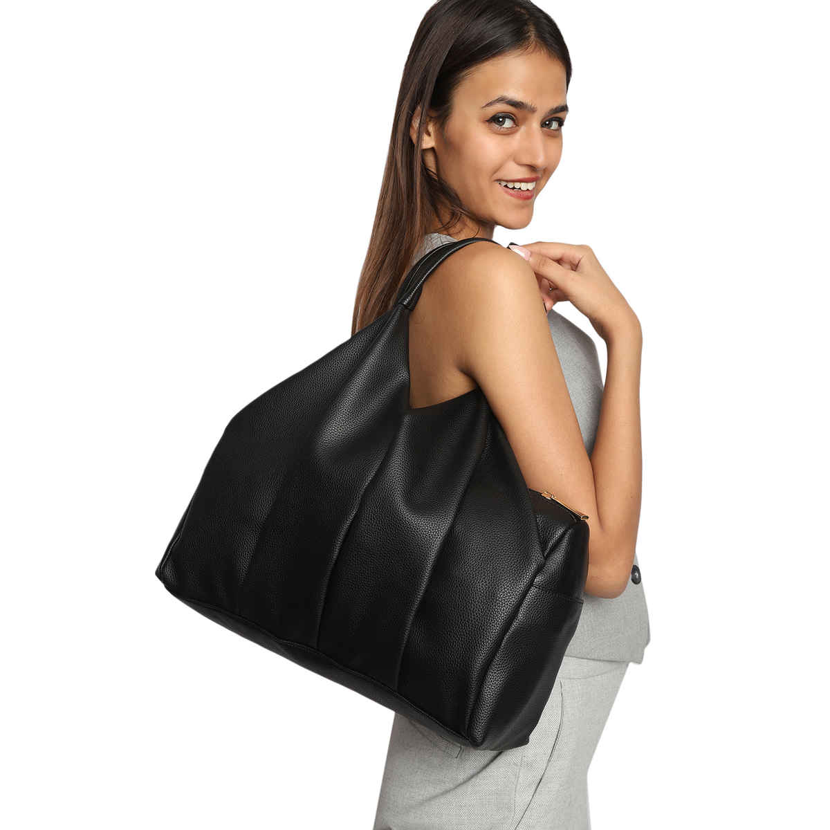 Mini Wesst Women's Textured PU 13.8 L Hobo Bag | Black - One Size