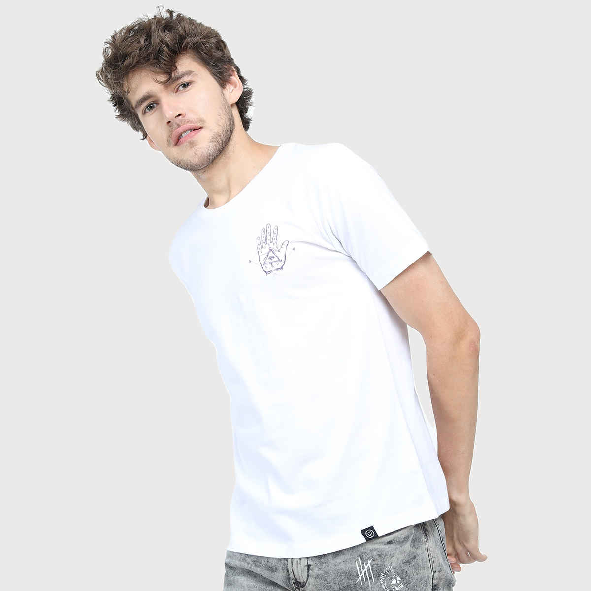 Locomotive Men's Round Neck Short Sleeve Slim Fit Printed T-shirt | White - L
