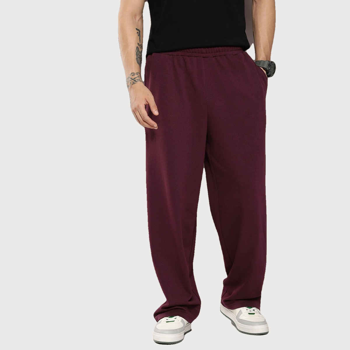 Dillinger Men's Light Weight Relaxed Fit Baggy Knitted Pants | Burgundy - L