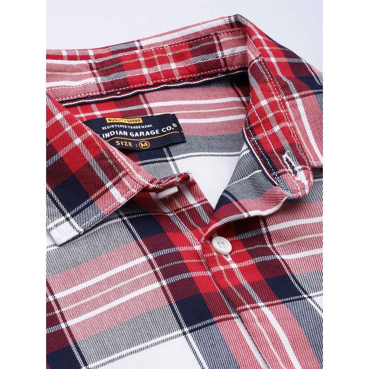 The Indian Garage Co Men's Regular Fit Checkered Casual Shirt | Red - L