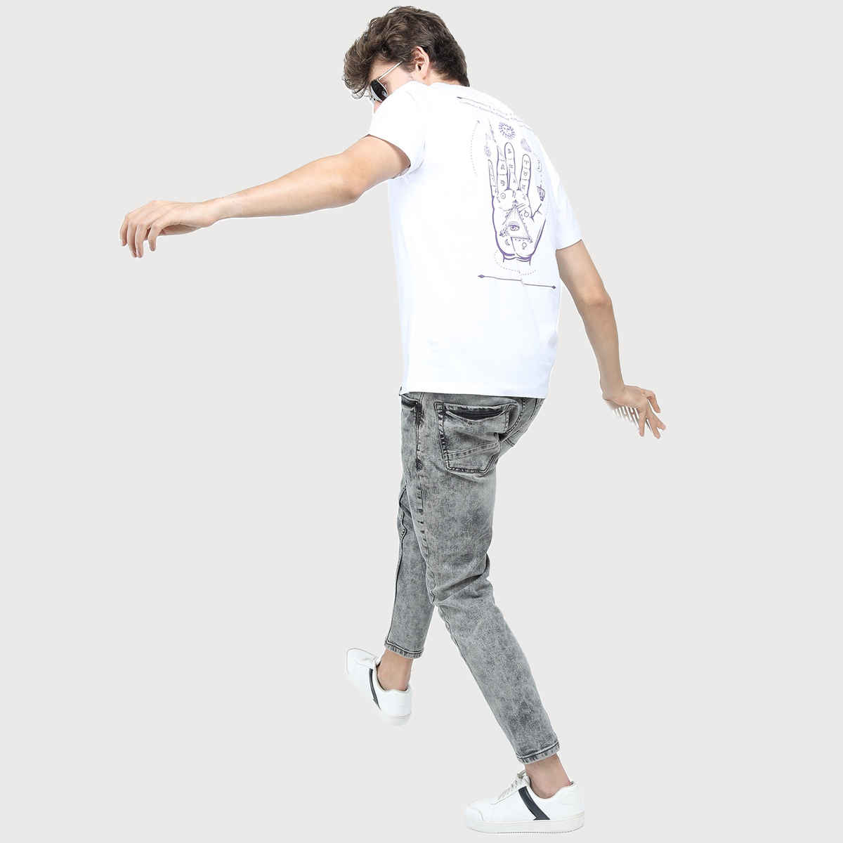 Locomotive Men's Round Neck Short Sleeve Slim Fit Printed T-shirt | White - L