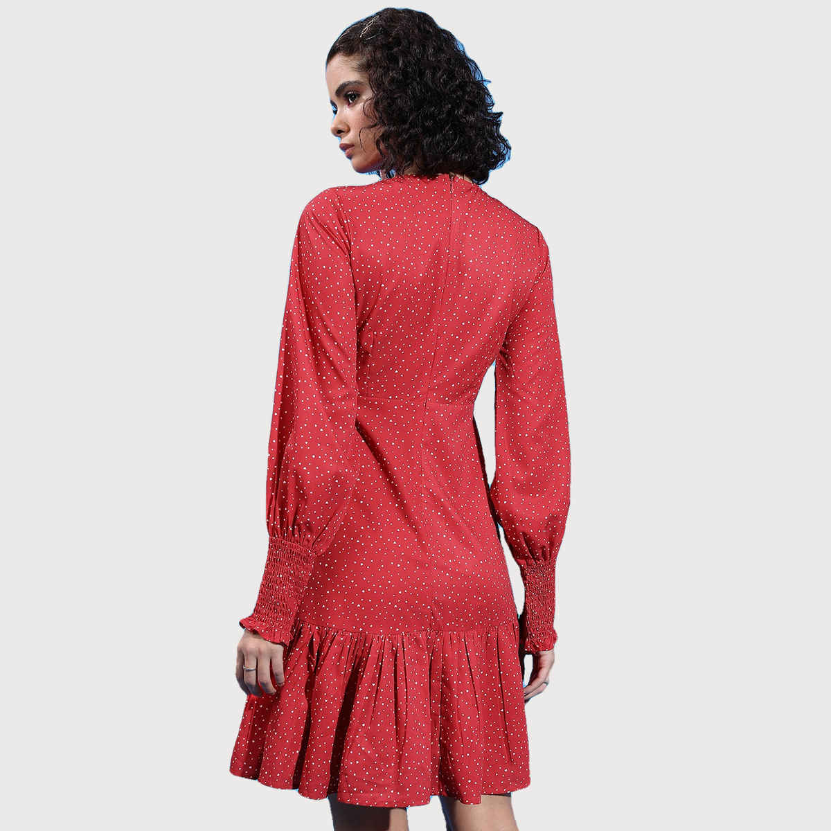 Ketch Women's Printed Smocked Bishop Sleeve Drop Dress | Red - M