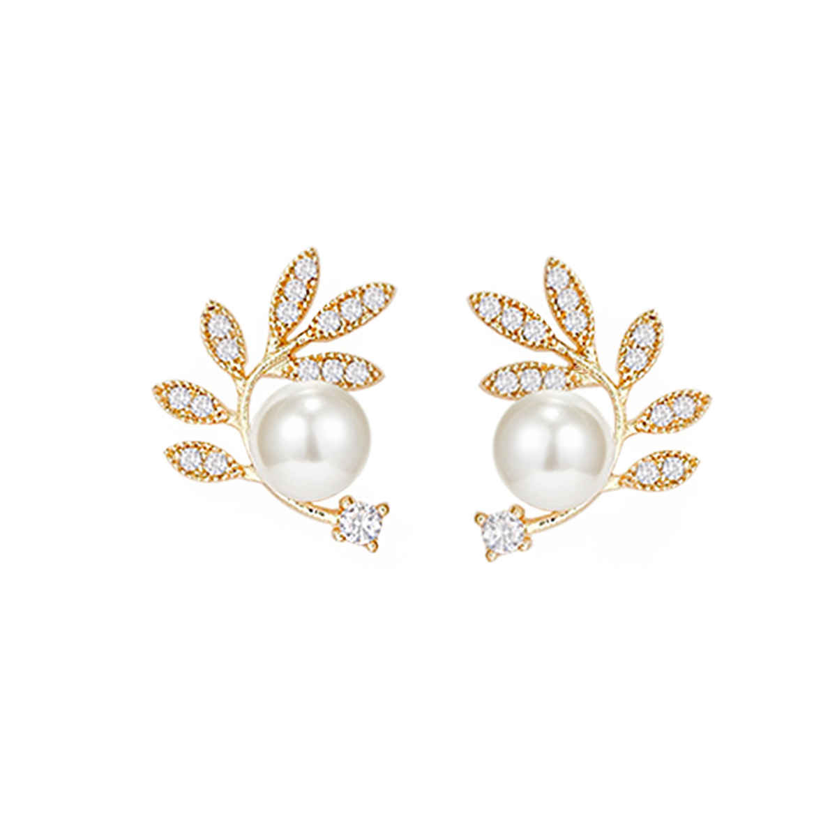 Yellow Chimes Gold Tone Leaflet Designed Pearl Studded Earrings for Women
