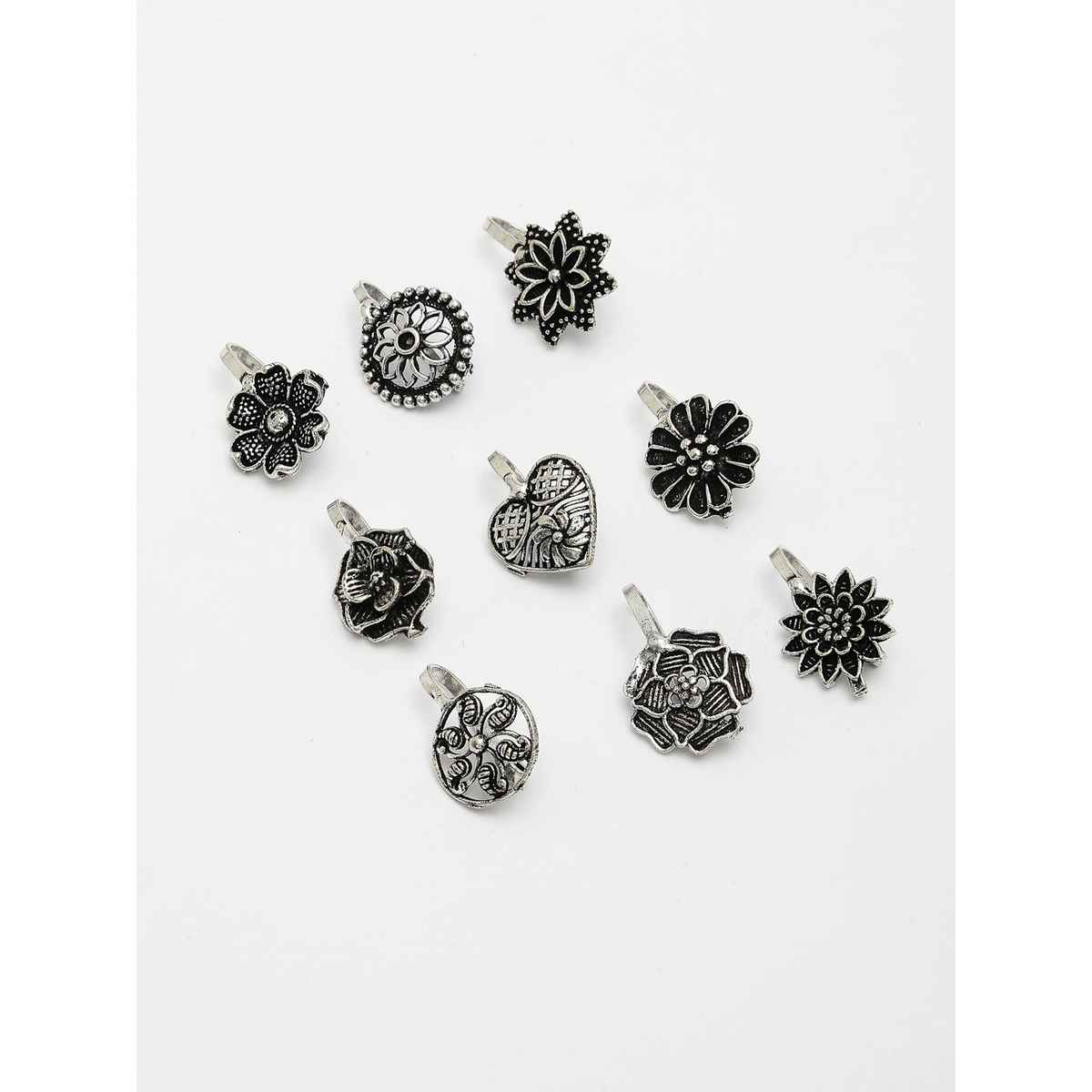NVR Women's Set of 9 Silver-plated German Silver Nose Pins | NVR2661