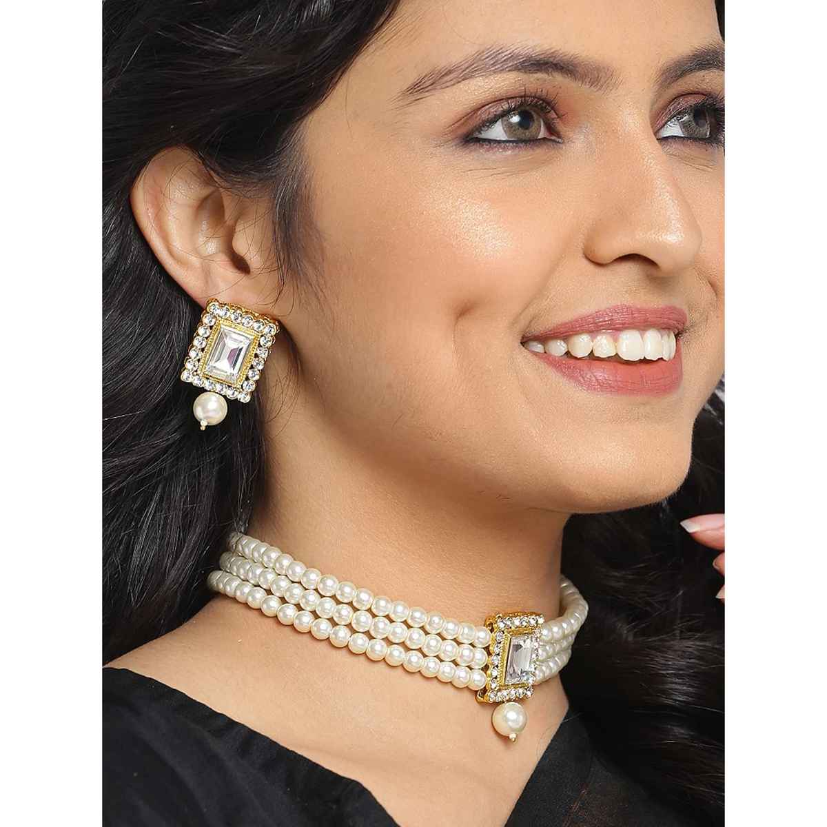 Shining Diva Fashion Latest Stylish Choker Traditional Pearl Necklace Set for Women | A12287s